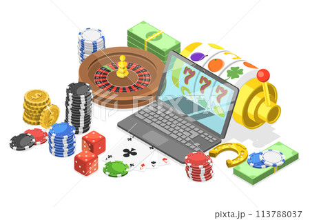 3D Isometric Flat  Conceptual Illustration of Online Gambling Platform. 113788037