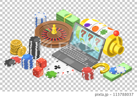 3D Isometric Flat  Conceptual Illustration of Online Gambling Platform. 113788037