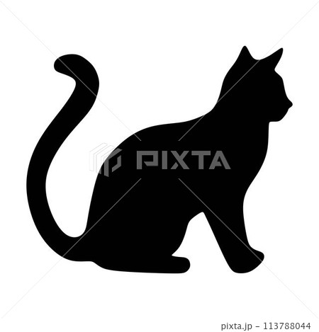 Cat silhouette icon, vector black cat minimal shape kitty clip art in glyph pictogram illustration 113788044