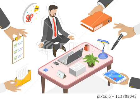 3D Isometric Flat  Conceptual Illustration of Relax and Work Balance. 113788045