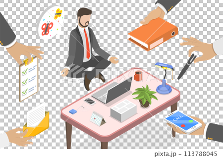 3D Isometric Flat  Conceptual Illustration of Relax and Work Balance. 113788045