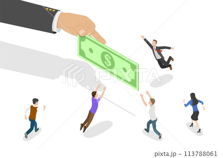 3D Isometric Flat Conceptual Illustration of Chasing Money. 3D Isometric Flat Conceptual Illustration of Chasing Money. 113788061
