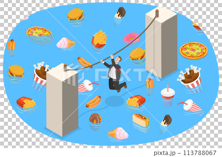 Unhealthy Nutrition Eating Risks, Fast Food Harmful Effects, Junk Food Danger. 113788067