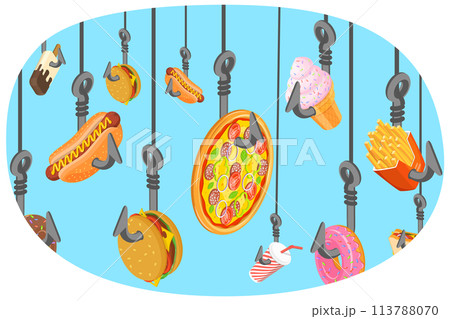 Fast Food Addiction and Harmful Effects, Junk Food Danger, Unhealthy Nutrition Eating Risks. 113788070