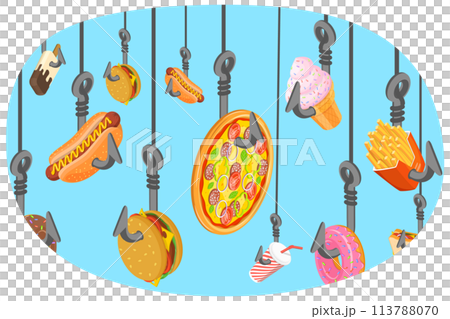 Fast Food Addiction and Harmful Effects, Junk Food Danger, Unhealthy Nutrition Eating Risks. 113788070