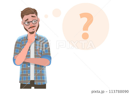 3D Flat  Conceptual Illustration of Handsome Bearded Man is Thinking. 113788090