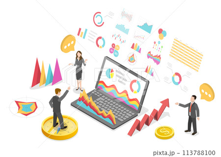 3D Isometric Flat  Conceptual Illustration of Financial Analysis. 113788100