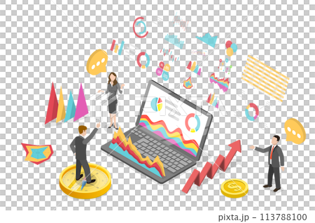 3D Isometric Flat  Conceptual Illustration of Financial Analysis. 113788100