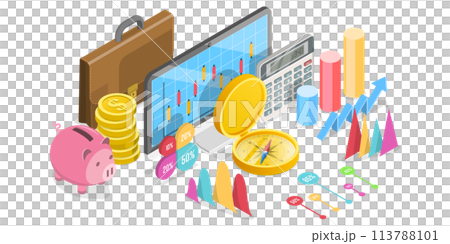 3D Isometric Flat  Conceptual Illustration of Financial Budgeting. 113788101