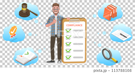 3D Isometric Flat  Conceptual Illustration of Regulatory Compliance. 113788108