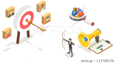 3D Isometric Flat  Conceptual Illustration of Target Audience. 113788176