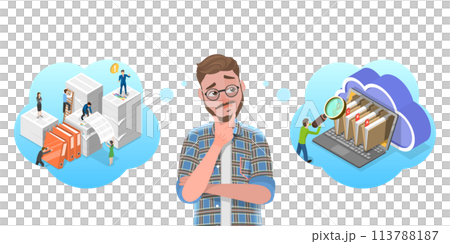 3D Isometric Flat Conceptual Illustration of Paper VS Digital Documents. 3D Isometric Flat Conceptual Illustration of Paper VS Digital Documents. 113788187