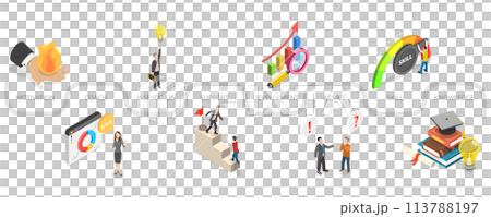 3D Isometric Flat  Conceptual Illustration of Dictionary Search. 113788197