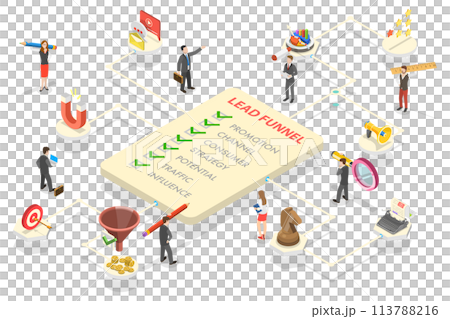 3D Isometric Flat  Conceptual Illustration of Lead Generation Marketing Strategy 113788216