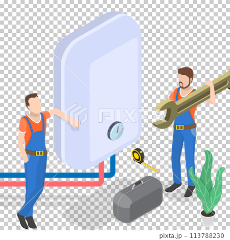 3D Isometric Flat  Conceptual Illustration of Boiler Repair 113788230