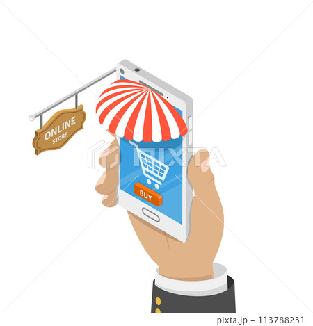 Mobile store flat isometric  concept. 113788231