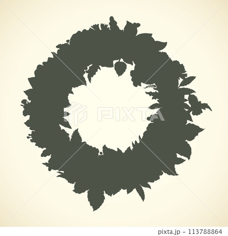 Vector monochrome illustration. Ukrainian Wreath Vector monochrome illustration. Ukrainian Wreath 113788864