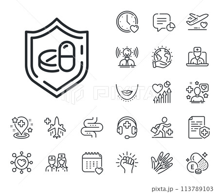 Medicine drugs sign. Online doctor, patient and medicine outline icons. Medical tablet line icon. Pharmacy medication symbol. Medical tablet line sign. Vector Medicine drugs sign. Online doctor, patient and medicine outline icons. Medical tablet line icon. Pharmacy medication symbol. Medical tablet line sign. Vector 113789103