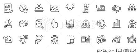 Icons pack as Stars, Checked calculation and Dog competition line icons for app include Vip award, Smile, Innovation outline thin icon web set. Food, Bumper cars, Hand click pictogram. Vector Icons pack as Stars, Checked calculation and Dog competition line icons for app include Vip award, Smile, Innovation outline thin icon web set. Food, Bumper cars, Hand click pictogram. Vector 113789114