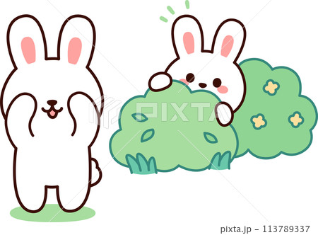 Cute cartoon rabbits playing hide and seek Cute cartoon rabbits playing hide and seek 113789337