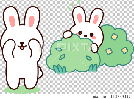 Cute cartoon rabbits playing hide and seek Cute cartoon rabbits playing hide and seek 113789337