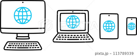 Web symbol on electronic devices, doodle icon drawing 113789339