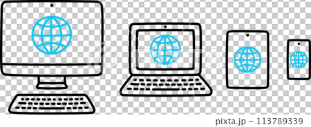 Web symbol on electronic devices, doodle icon drawing 113789339