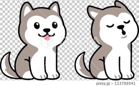 Cute cartoon husky puppy sitting and howling 113789341
