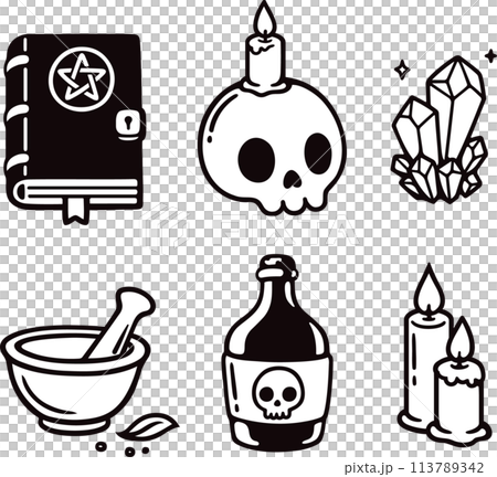 Cartoon spooky dark magic ritual doodles setのイラスト素材 [113789342] - PIXTA