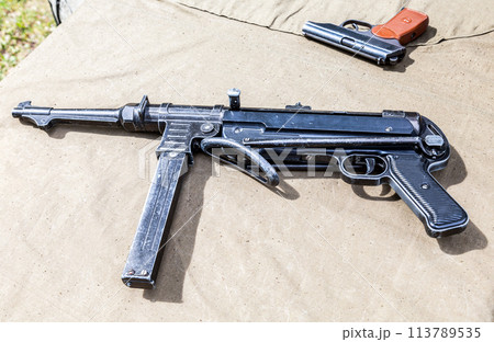 German submachine gun Schmeisser Mp40 from World War II German submachine gun Schmeisser Mp40 from World War II 113789535
