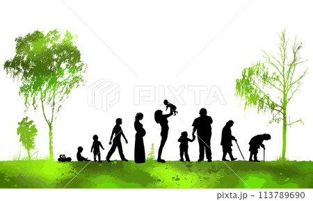Silhouettes of people. Woman life cycle abstraction. Vector illustration Silhouettes of people. Woman life cycle abstraction. Vector illustration 113789690