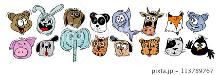 Animal faces set funny. hand drawing. Not AI, Vector illustration. Animal faces set funny. hand drawing. Not AI, Vector illustration. 113789767