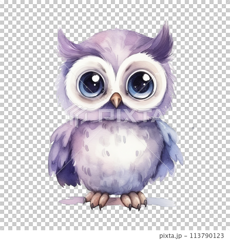 Watercolor Painting of Owl With Big Eyes 113790123