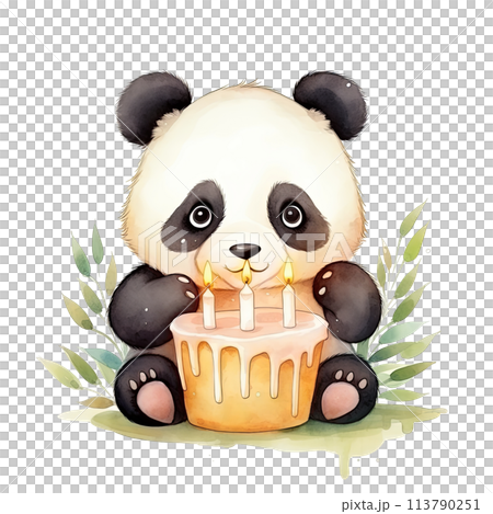 Panda Bear Holding Birthday Cake With Candles Panda Bear Holding Birthday Cake With Candles 113790251
