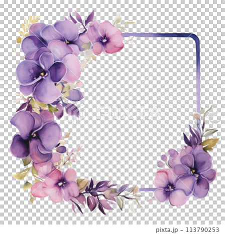 A watercolor frame filled with vibrant purple...のイラスト素材 [113790253] - PIXTA
