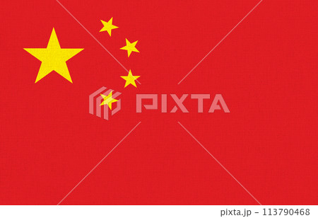 flag of China. National Chinese flag on fabric surface. Asian country flag of China. National Chinese flag on fabric surface. Asian country 113790468