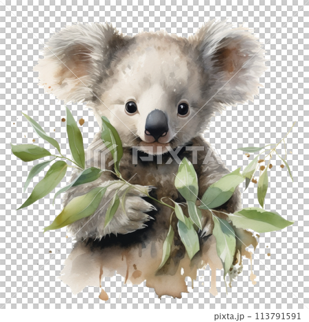 Koala Sitting on Leaves Painting 113791591