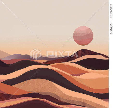 Desert motifs dunes sunset illustration 113792094