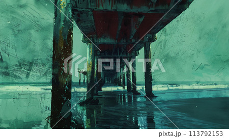 Oil painting of a beach backdrop Oil painting of a beach backdrop 113792153