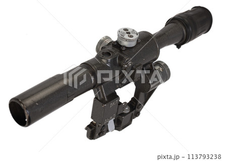 PSO - soviet sniper scope for SVD sniper rifle. Inscriptions in russian up-down and on-off. 113793238