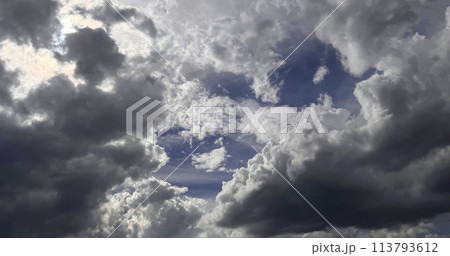 Magnificent beautiful form of cumulonimbus clouds blue sky cloud gradient light white background. Beauty clear cloudy in sunshine calm bright air background 113793612