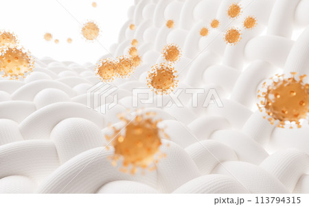 Virus and cloth with microscopic detail, 3d rendering. Virus and cloth with microscopic detail, 3d rendering. 113794315