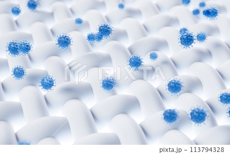 Virus and cloth with microscopic detail, 3d rendering. 113794328