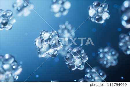 Physics atom with dark blue background, 3d rendering. Physics atom with dark blue background, 3d rendering. 113794460