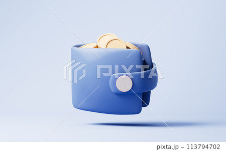 Blue cartoon leather wallet, 3d rendering. Blue cartoon leather wallet, 3d rendering. 113794702