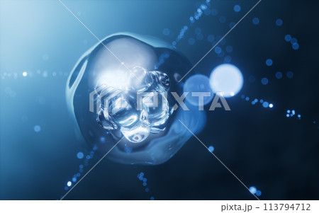Transparent cell with biotechnology and cosmetic concept, 3d rendering. 113794712