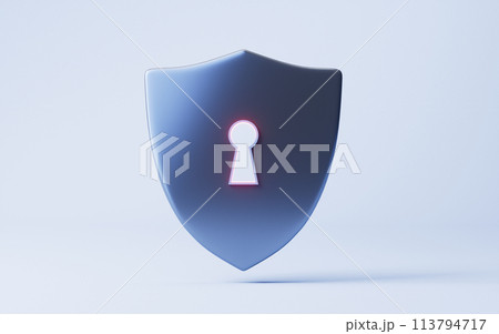 Safety shield with security lock, 3d rendering. Safety shield with security lock, 3d rendering. 113794717