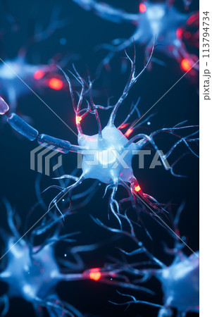 Biology nerve cell with biomedicine concept, 3d rendering. 113794734