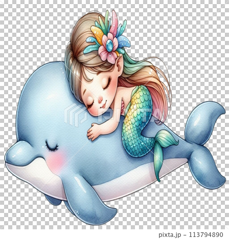 Mermaid sleep behind dolphin 113794890