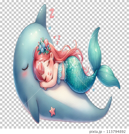 Mermaid sleep behind dolphin Mermaid sleep behind dolphin 113794892